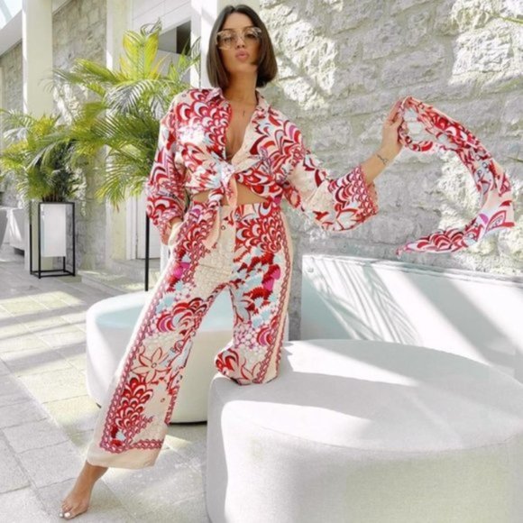 Zara 2 Pieces Printed Shirt and Scarf - Picture 4 of 16